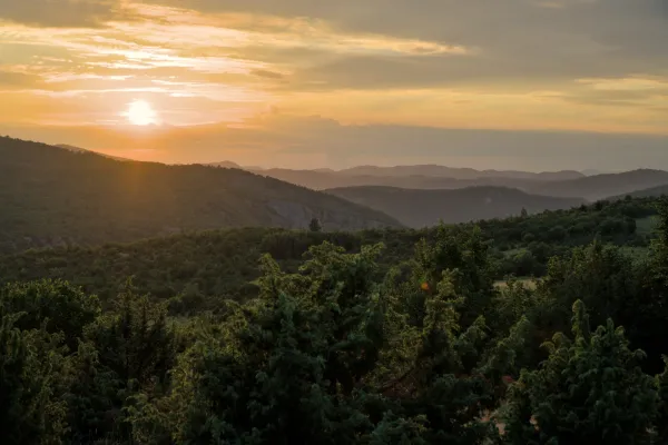 Captivating view of the Uvac Gorge in Serbia at sunset, perfect as wall art.