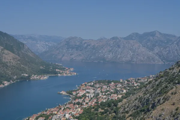 View from the mountain of Dobrota and Kotor Bay, Montenegro, landscape orientation.