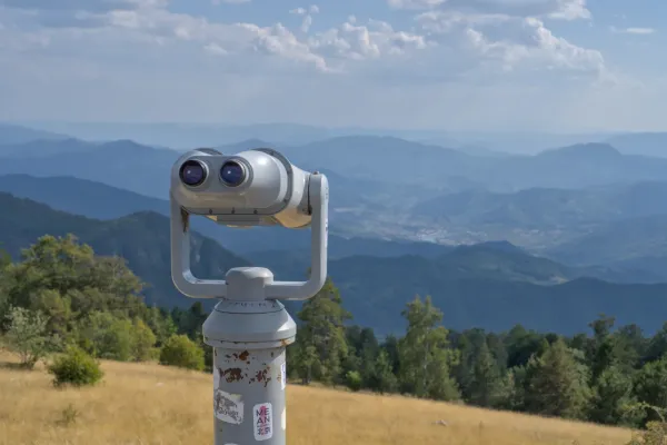 Binoculars on Jahorina Peak, directed towards Višegrad in Tara National Park, Serbia.