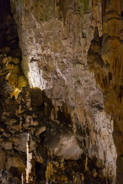 Underworld of Postojna Cave with stalactites and stalagmites.