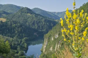 Озеро Спайичи, Сербия, окруженное скалами и зелеными горными лугами.
