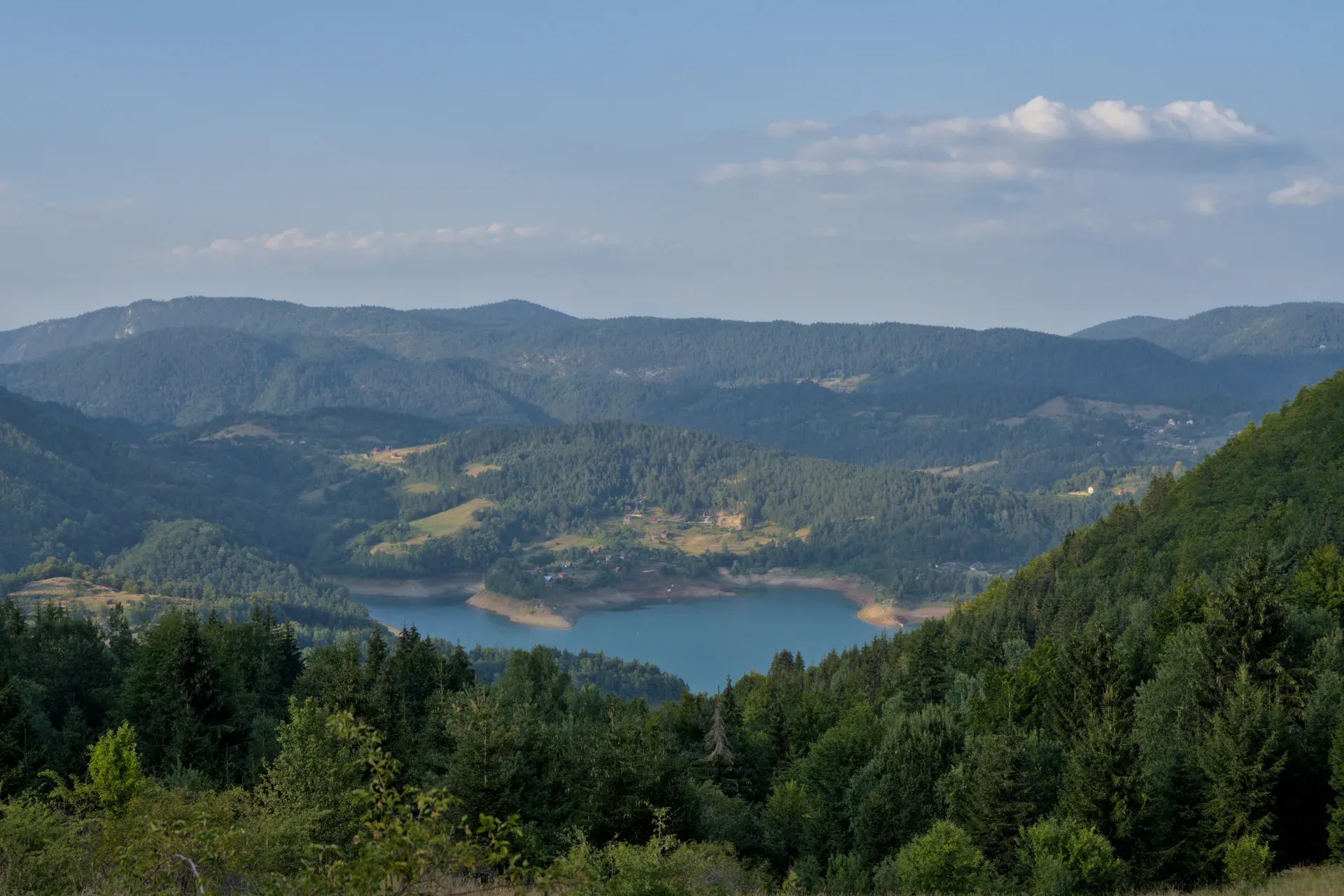 Красивый вид на горное озеро Заовине в Национальном парке Тара, Сербия.