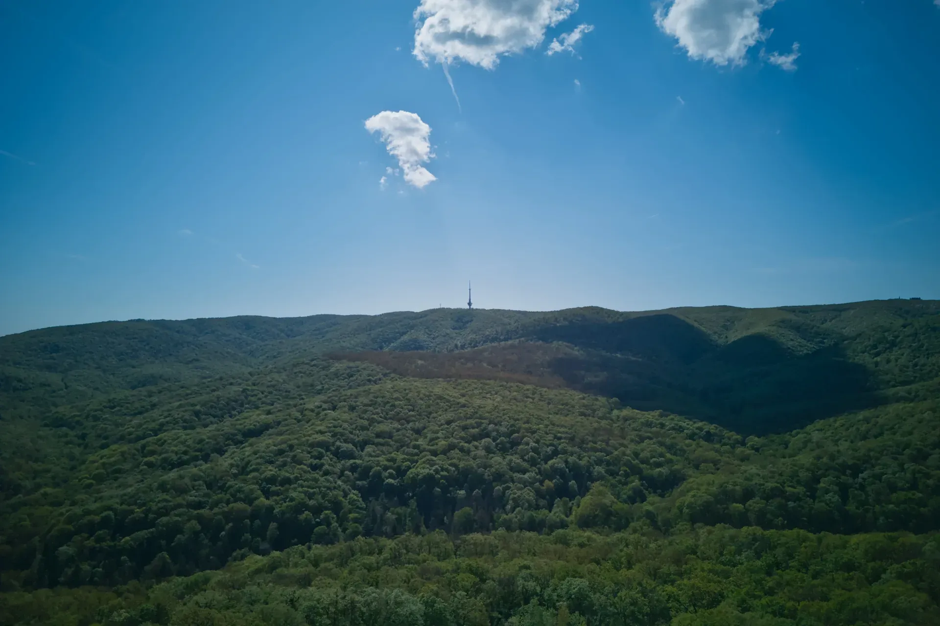 View of Fruska Gora mountain and the TV tower from the heights of Orlov Bojista.